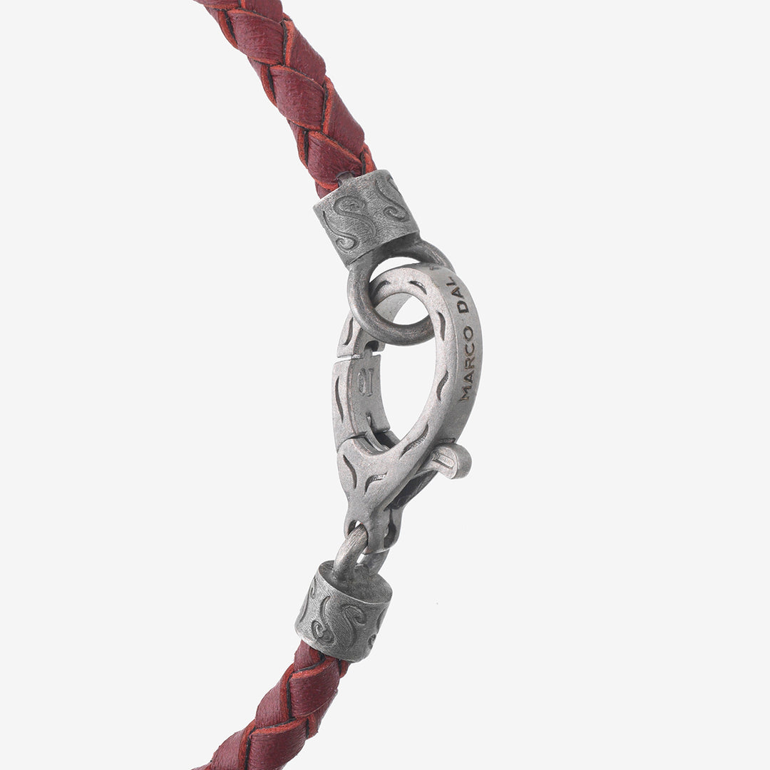 LASH Chain ID Bracelet, Red Leather-Close View