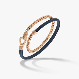 LASH Box Chain & Smooth Leather Bracelet, Rose Gold Vermeil, Blue Leather-Standard View