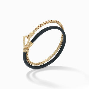 LASH Box Chain & Smooth Leather Bracelet, Yellow Gold Vermeil, Black Leather-Standard View