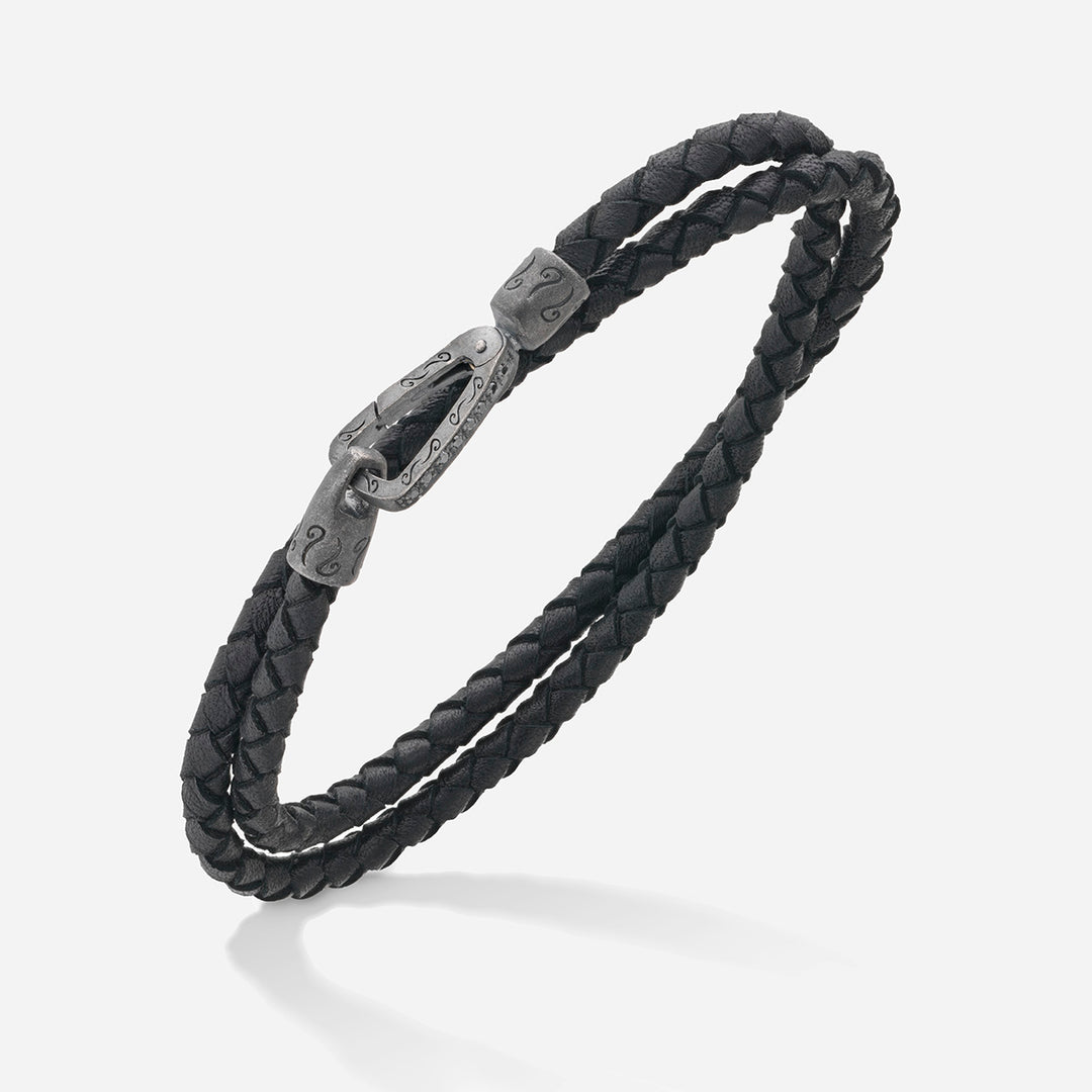 LASH Gemstone Double Wrap Bracelet, Black Diamonds, Black Leather-Standard View