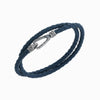 Lash Double Wrap braided Bracelet, Oxidized Silver, Blue Leather-Standard View