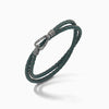 Lash Double Wrap braided Bracelet, Oxidized Silver, Green Leather-Standard View