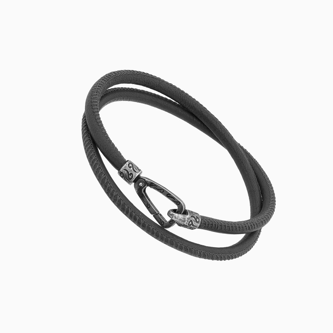 LASH Double Wrap Bracelet, Oxidized Silver, Black Leather-Standard View