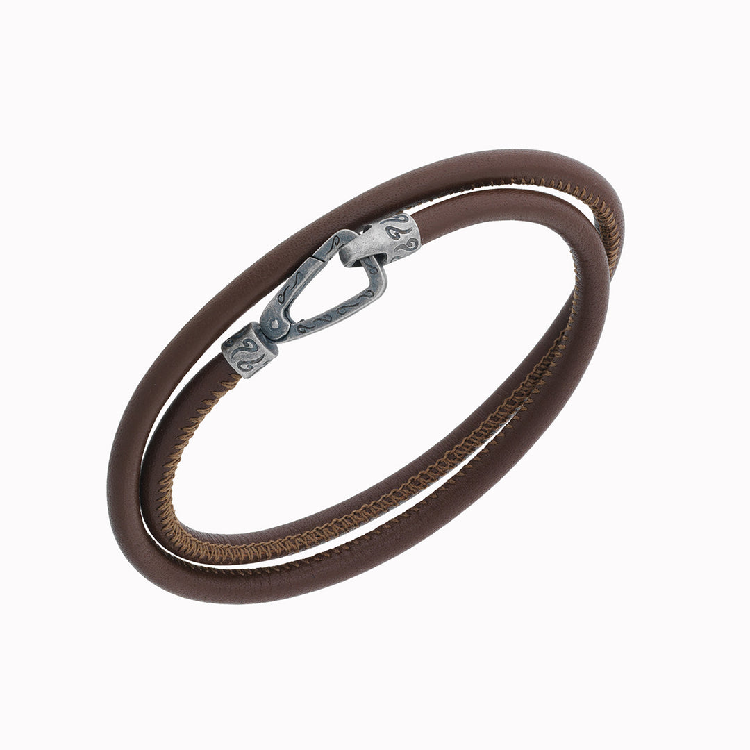 LASH Double Wrap Bracelet, Oxidized Silver, Brown Leather-Standard View