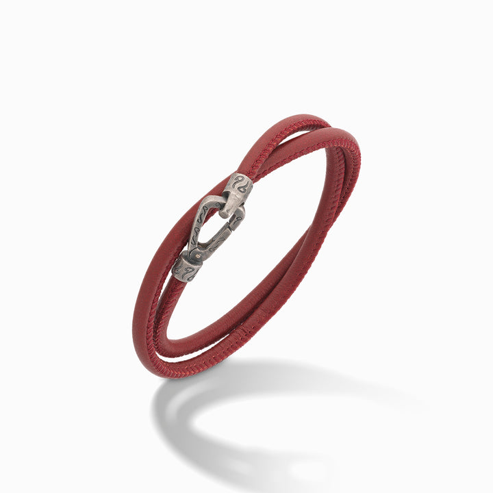 LASH Double Wrap Bracelet, Oxidized Silver, Red Leather-Standard View