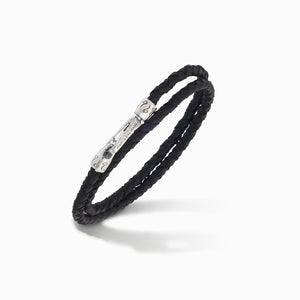 Lash Double Wrap braided Bracelet, Polished Silver, Black Leather-Standard View
