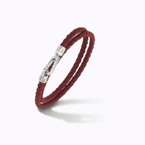 Lash Double Wrap braided Bracelet, Polished Silver, Red Leather-Standard View