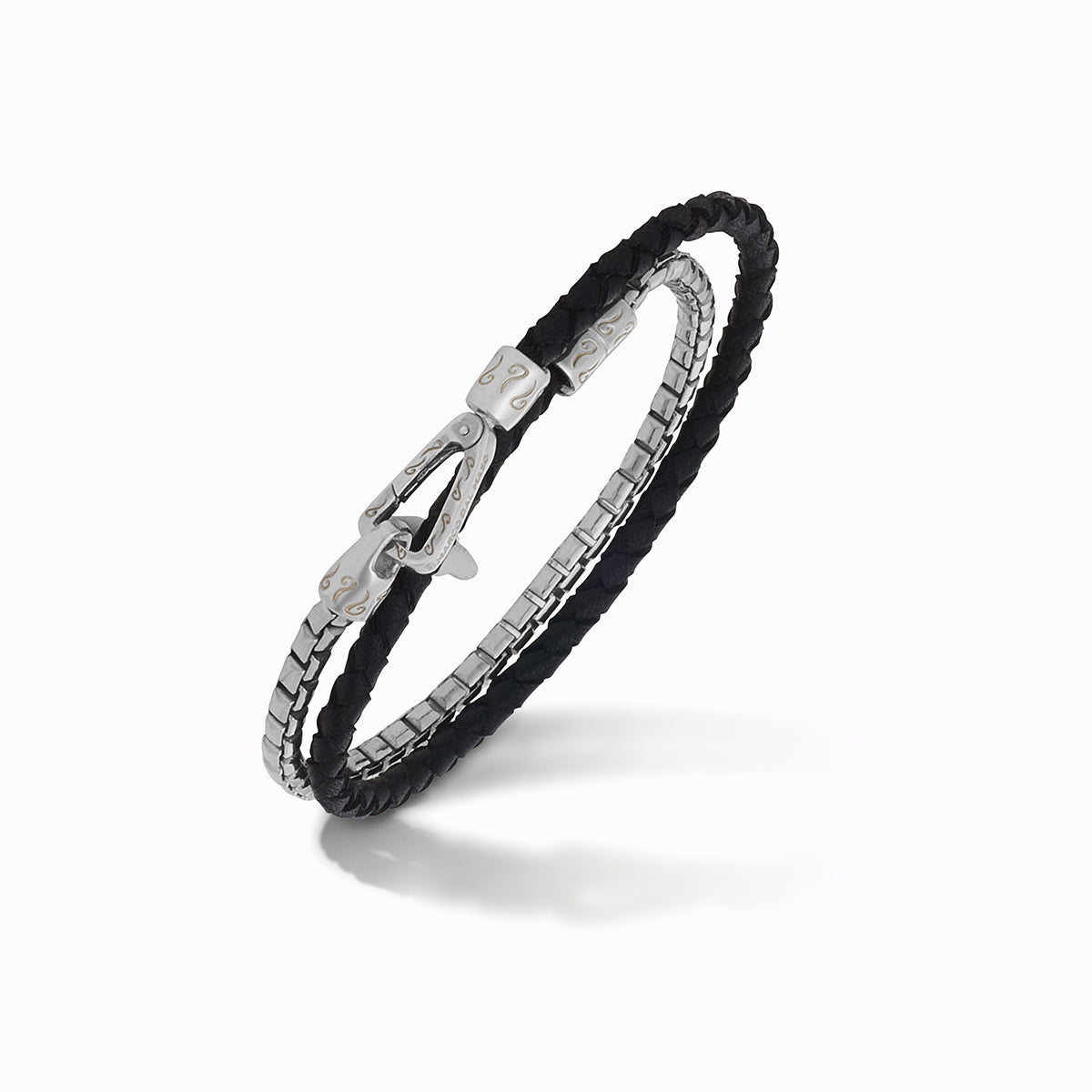 Lash Box Chain and Braided Black Leather Bracelet | Marco Dal Maso