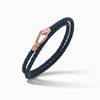 Lash Double Wrap braided Bracelet, Rose Gold Vermeil, Blue Leather-Standard View