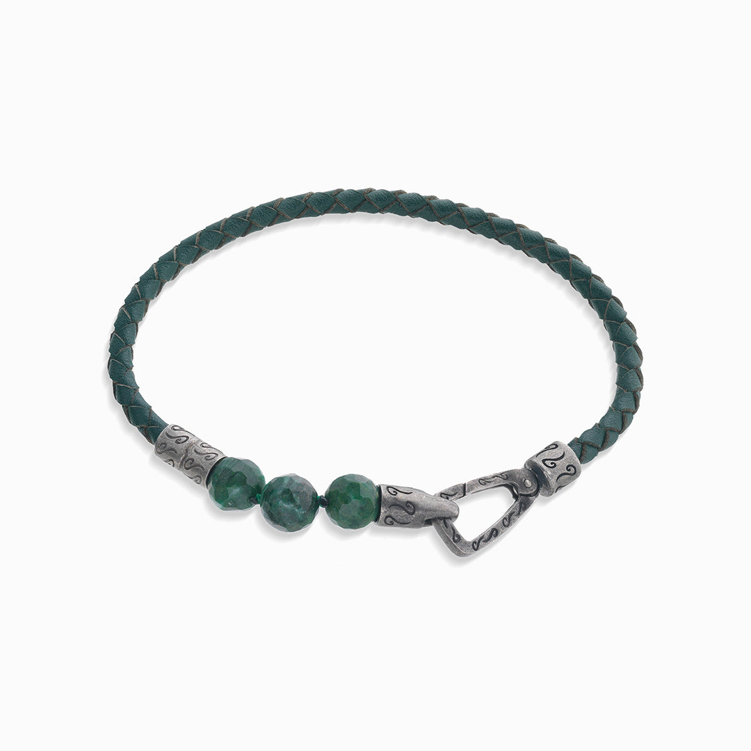 LASH 8 mm Beaded Bracelet, Jadeite, Green Leather-Straight View