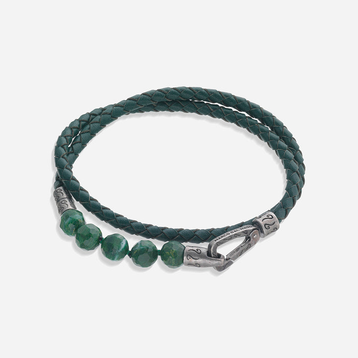 LASH 8 mm Beaded Double Bracelet, Jadeite, Green Leather-Straight View