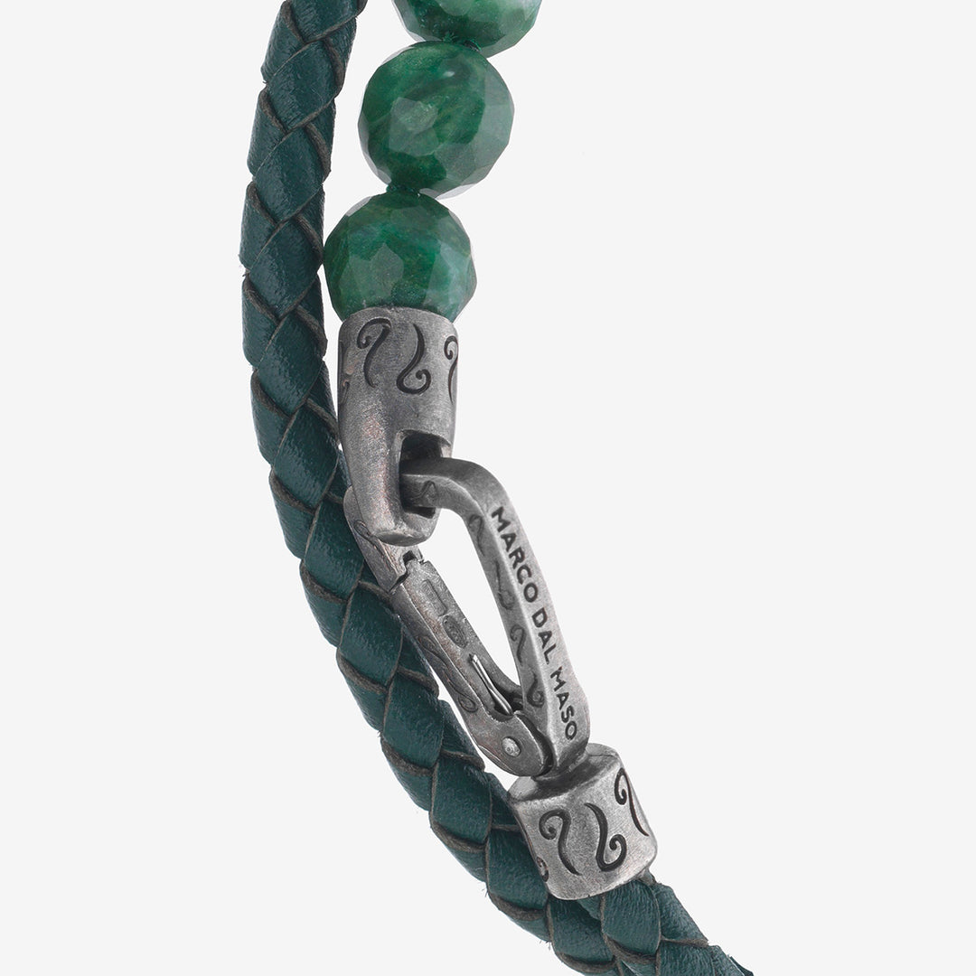 LASH 8 mm Beaded Double Bracelet, Jadeite, Green Leather-Close View