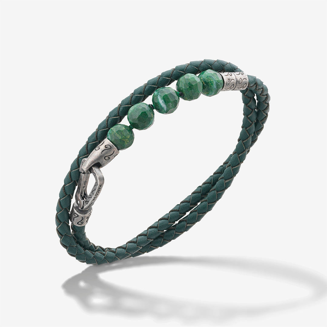 LASH 8 mm Beaded Double Bracelet, Jadeite, Green Leather-Standard View