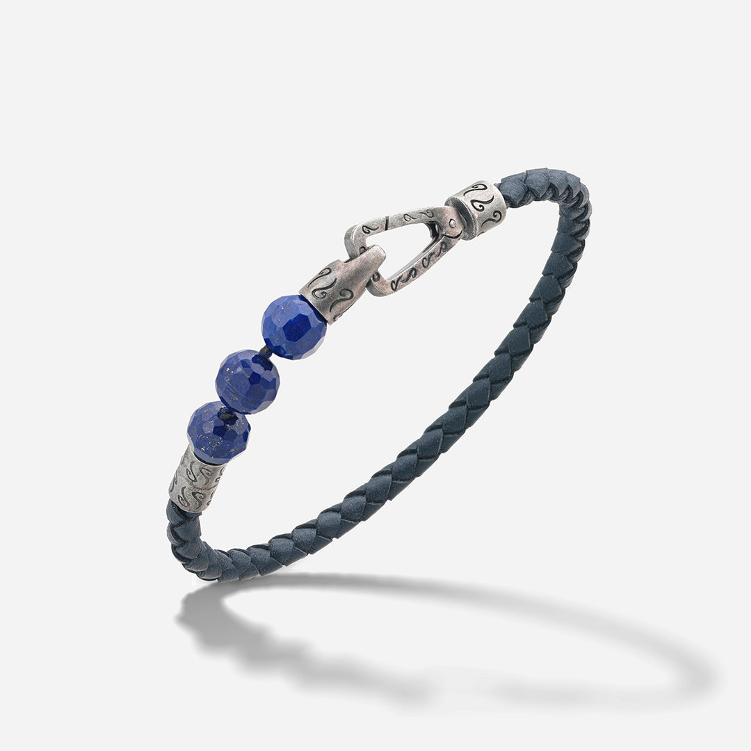 LASH 8 mm Beaded Bracelet, Lapis Lazuli, Blue Leather-Standard View