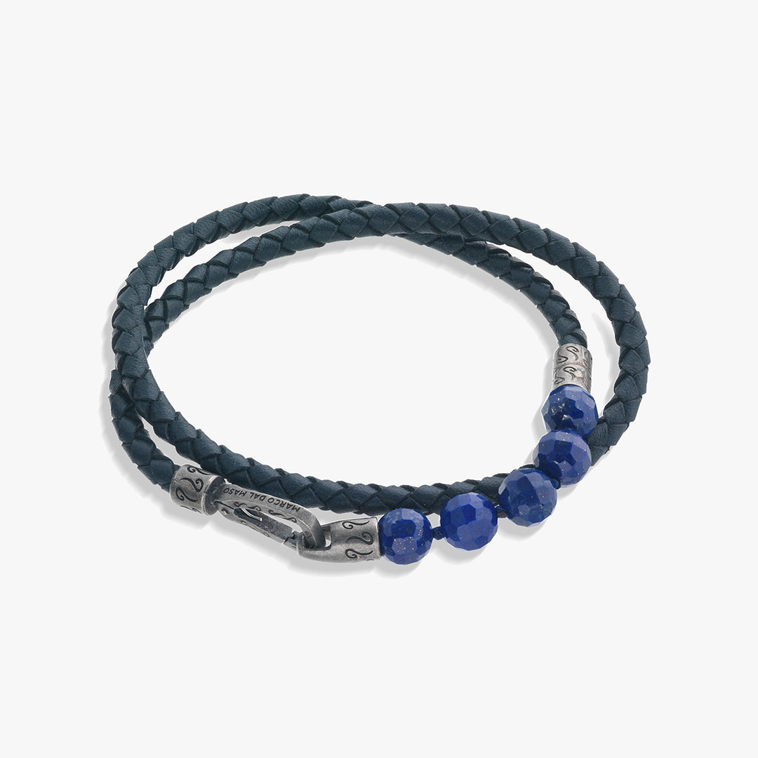 LASH 8 mm Beaded Double Bracelet, Lapis Lazuli, Blue Leather-Straight View