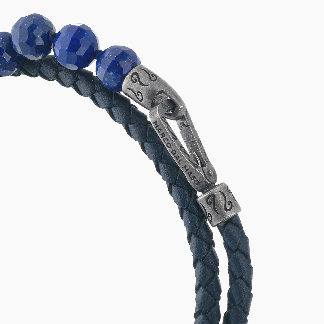 LASH 8 mm Beaded Double Bracelet, Lapis Lazuli, Blue Leather-Close View