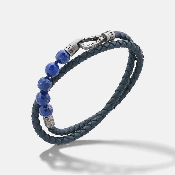 LASH 8 mm Beaded Double Bracelet, Lapis Lazuli, Blue Leather-Standard View