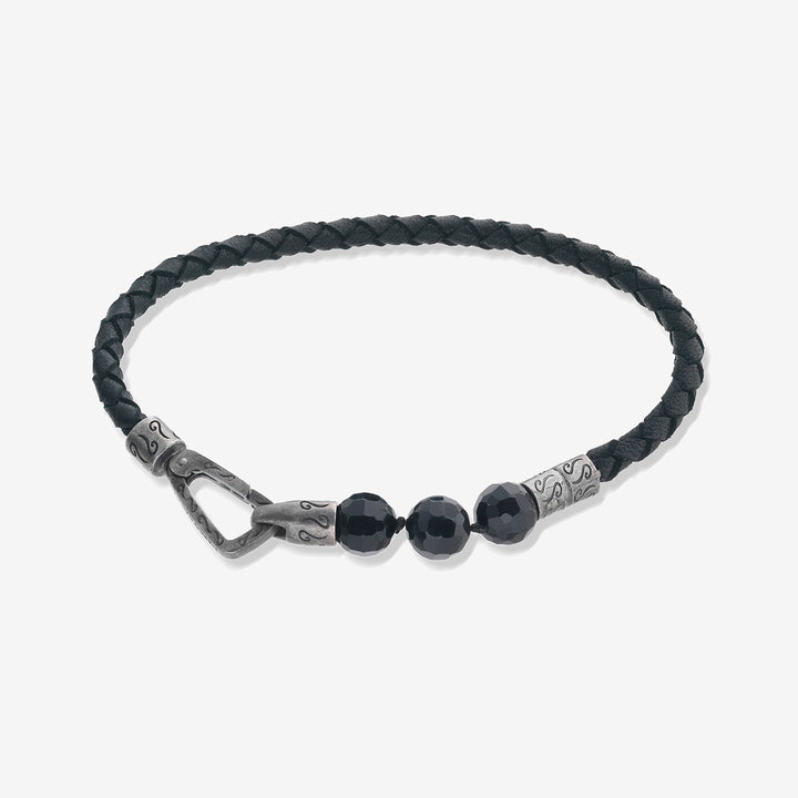 LASH 8 mm Beaded Bracelet, Onyx, Black Leather-Straight View