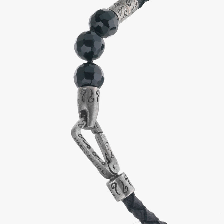 LASH 8 mm Beaded Bracelet, Onyx, Black Leather-Close View