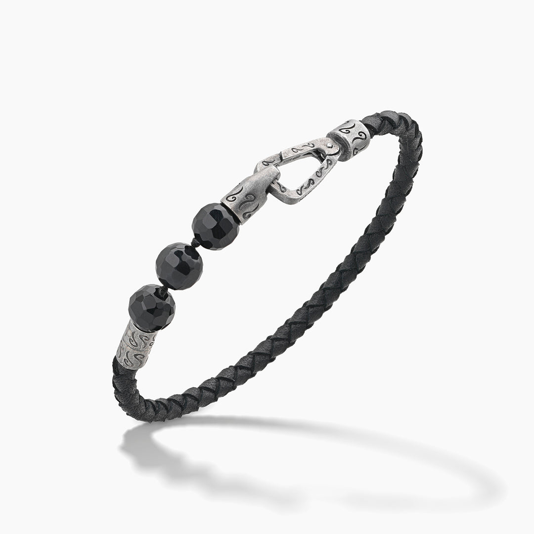 LASH 8 mm Beaded Bracelet, Onyx, Black Leather-Standard View