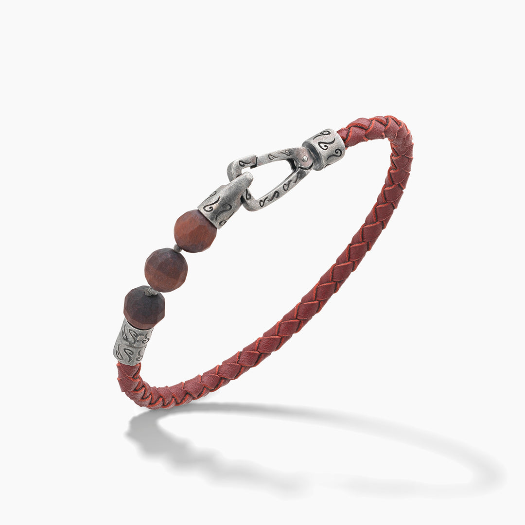 LASH 8 mm Beaded Bracelet, Tiger Eye, Red Leather-Standard View