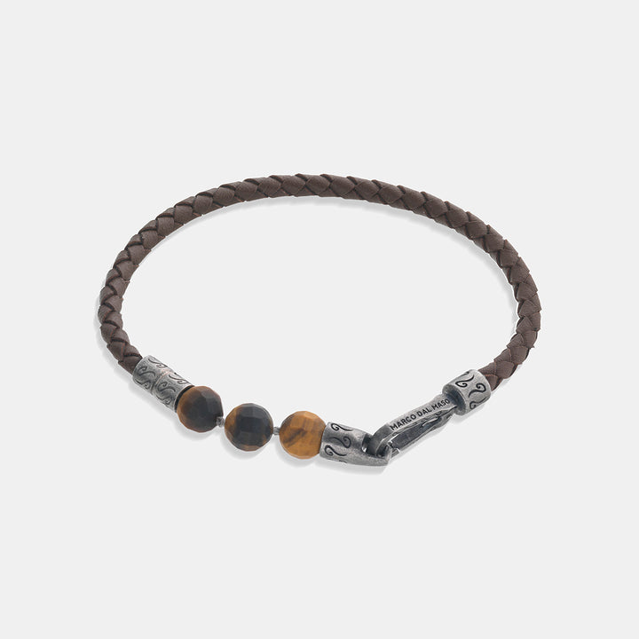 LASH 8 mm Beaded Bracelet, Tiger Eye, Brown Leather-Straight View