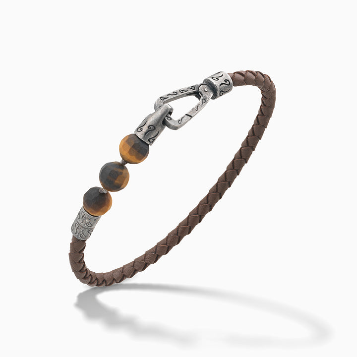 LASH 8 mm Beaded Bracelet, Tiger Eye, Brown Leather-Standard View