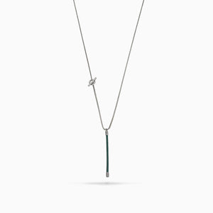 LASH Long Drop Necklace, Green Leather-Standard View