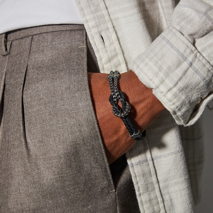 LASH Marine Knot & Mix Leather Bracelet, Black Leather-Model View