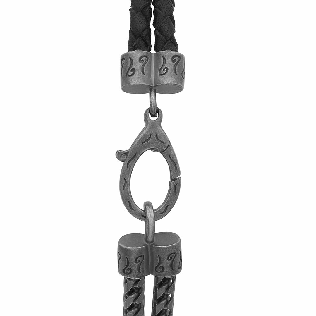 LASH Marine Knot & Mix Leather Bracelet, Black Leather-Close View