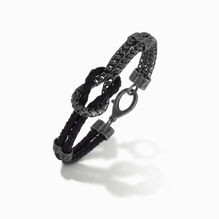 LASH Marine Knot & Mix Leather Bracelet, Black Leather-Standard View