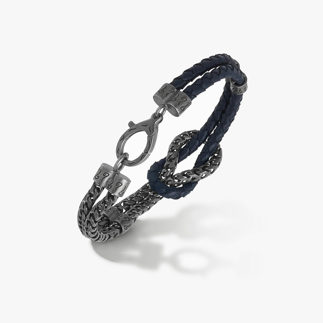 LASH Marine Knot & Mix Leather Bracelet, Blue Leather-Standard View1