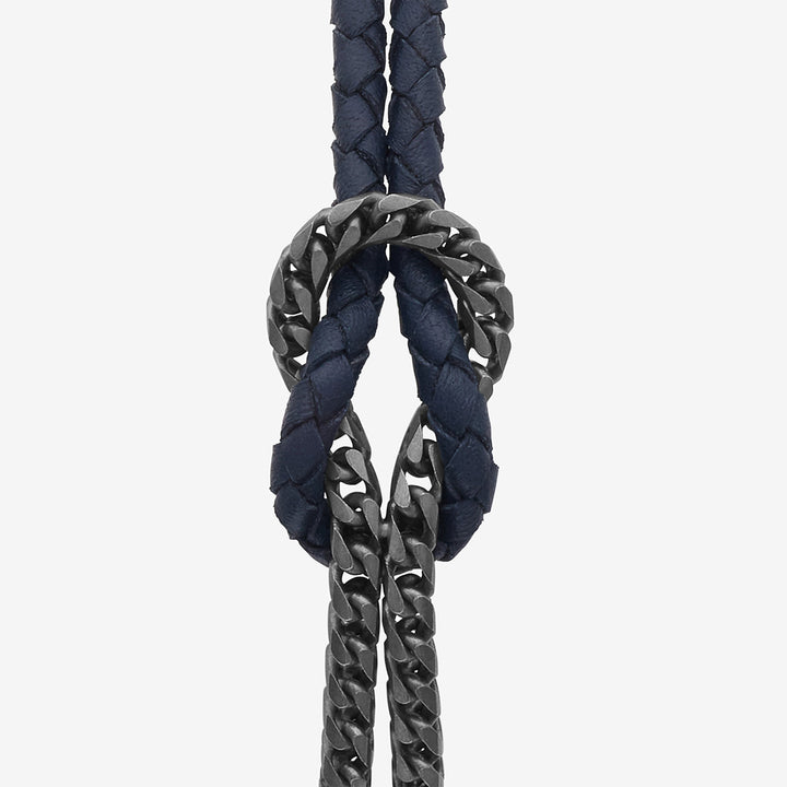 LASH Marine Knot & Mix Leather Bracelet, Blue Leather-Close View1