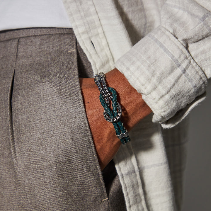 LASH Marine Knot & Mix Leather Bracelet, Green Leather-Model View