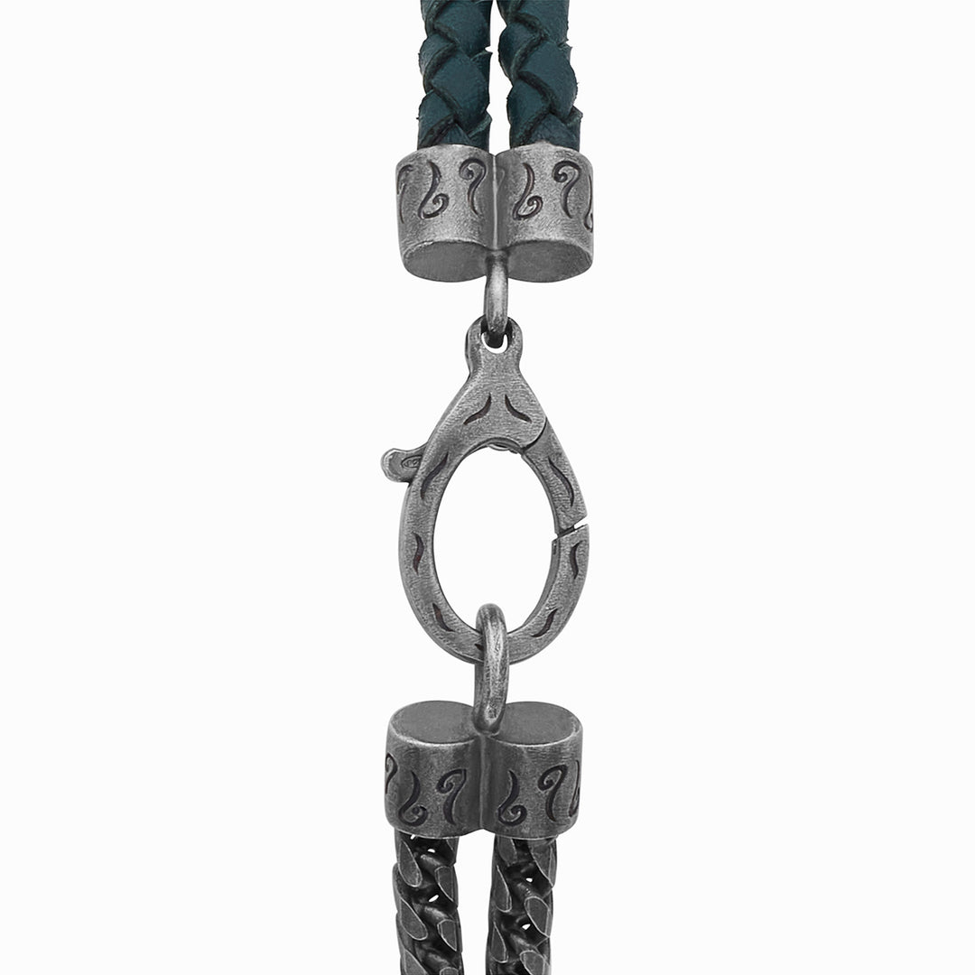 LASH Marine Knot & Mix Leather Bracelet, Green Leather-Close View1