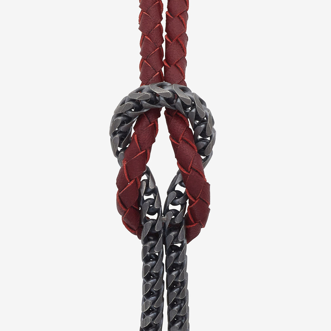 LASH Marine Knot & Mix Leather Bracelet, Red Leather-Close View1