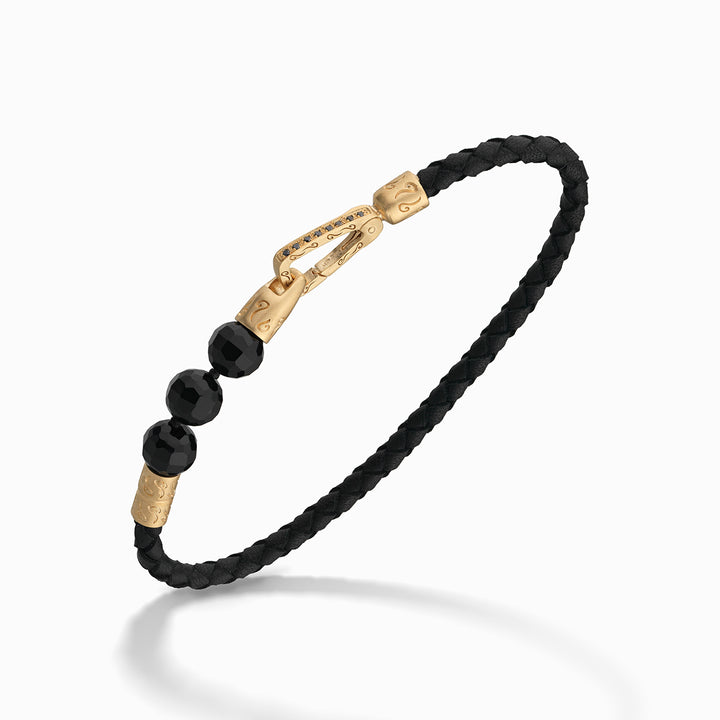 LASH 8 mm Beaded Diamond Bracelet, Yellow Gold Vermeil, Black Diamonds, Onyx, Black Leather-Standard View