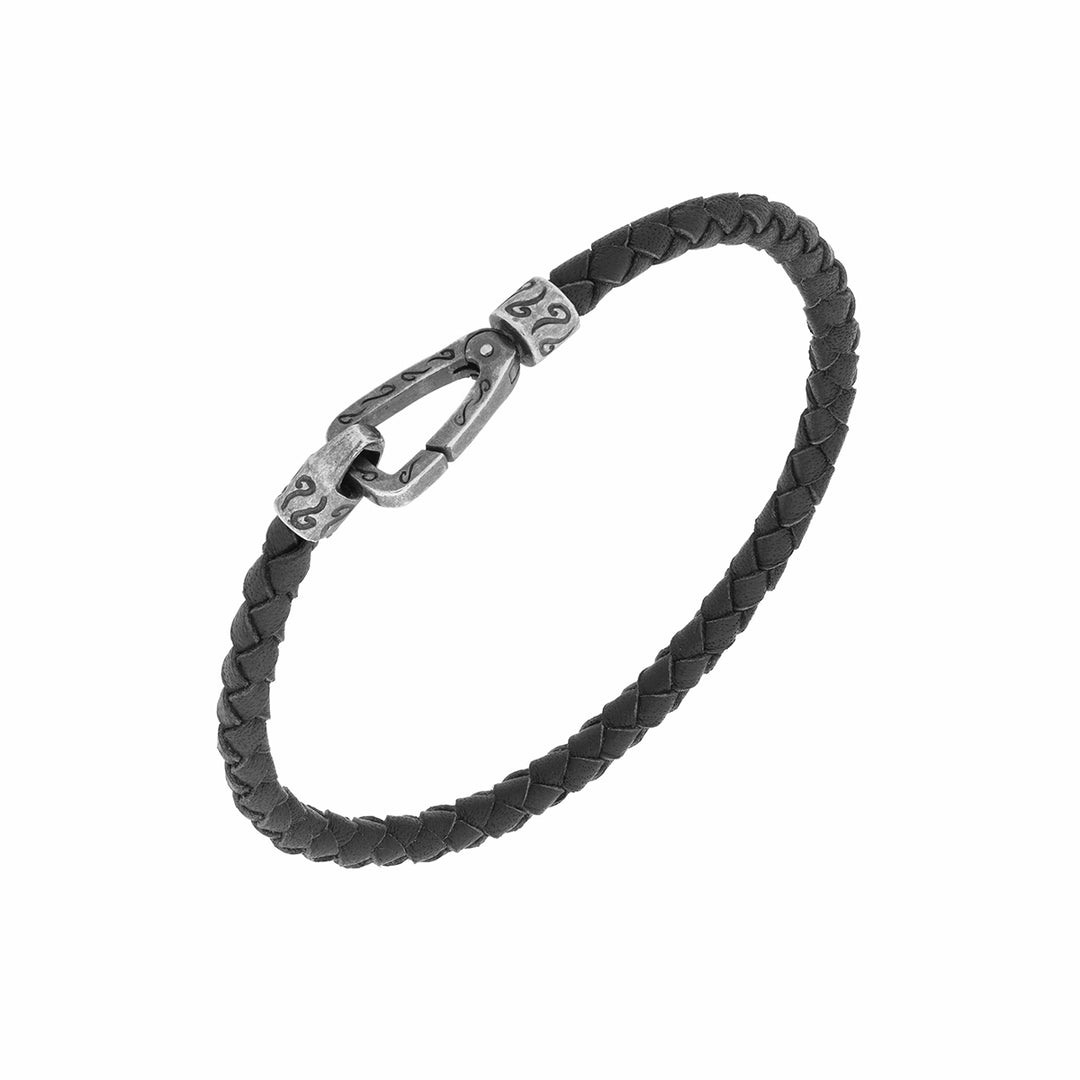 LASH Braided Bracelet, Silver, Black Leather-Standard View