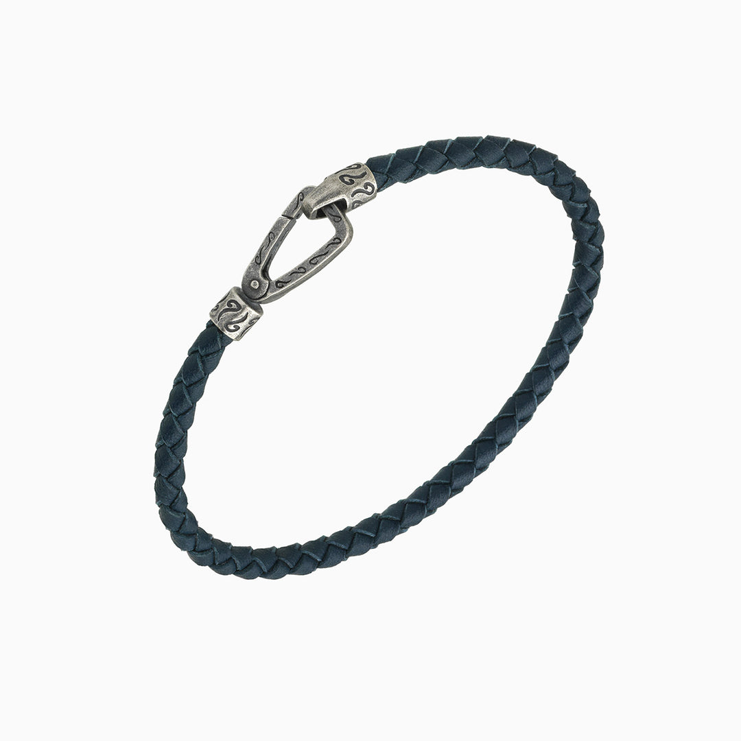 LASH Braided Bracelet, Silver, Blue Leather-Standard View