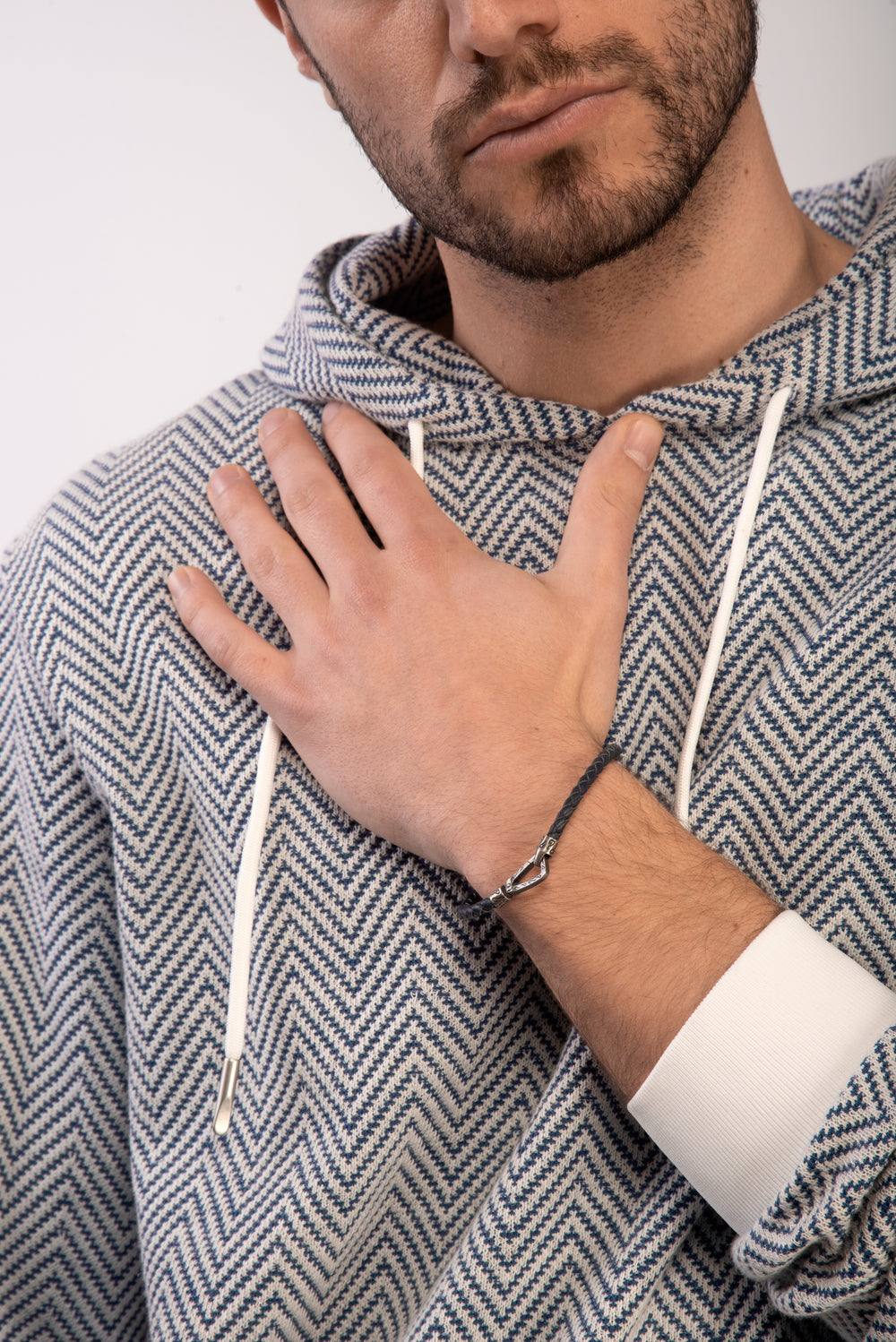 LASH Braided Bracelet, Silver, Brown Leather-Model View