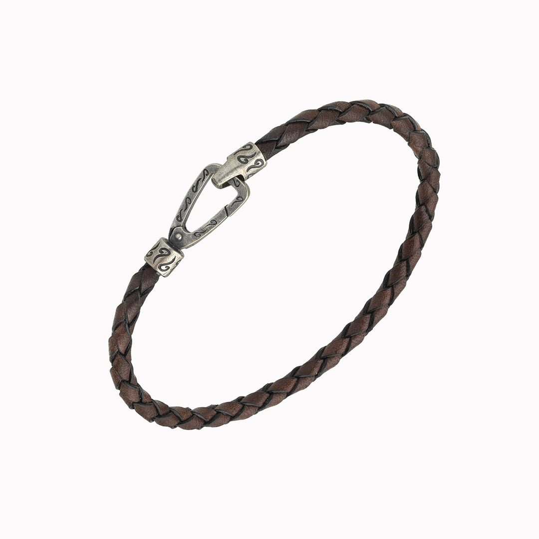 LASH Braided Bracelet, Silver, Brown Leather-Standard View