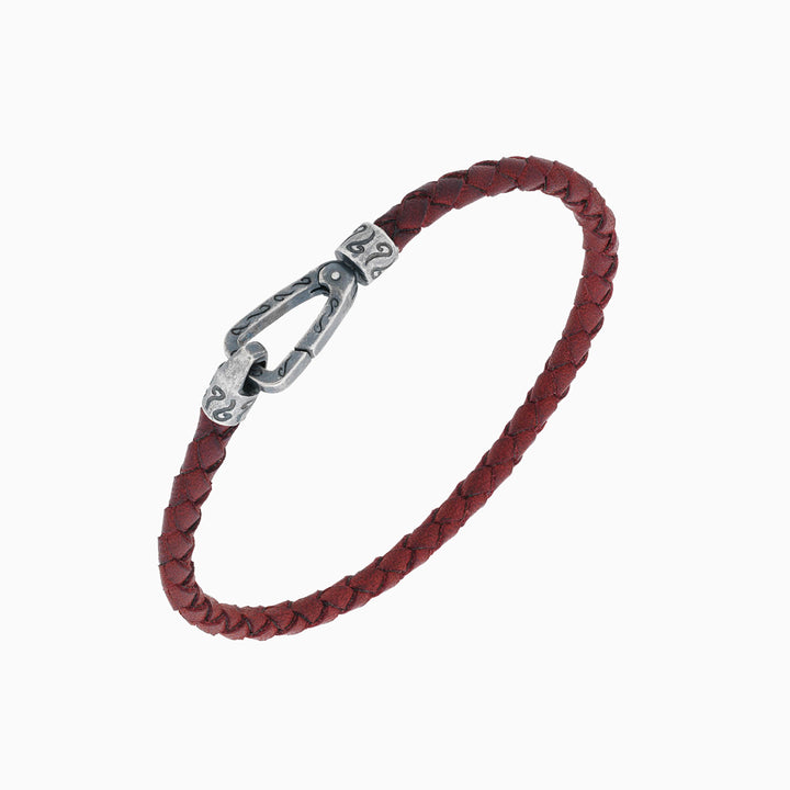 LASH Braided Bracelet, Silver, Red Leather-Standard View