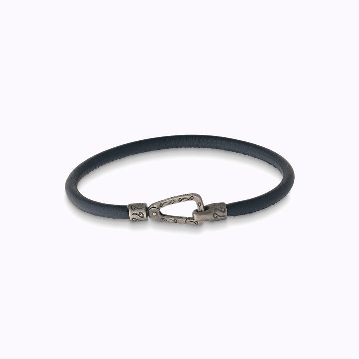 LASH Smooth Bracelet, Silver, Black Leather-Standard View-Straight View