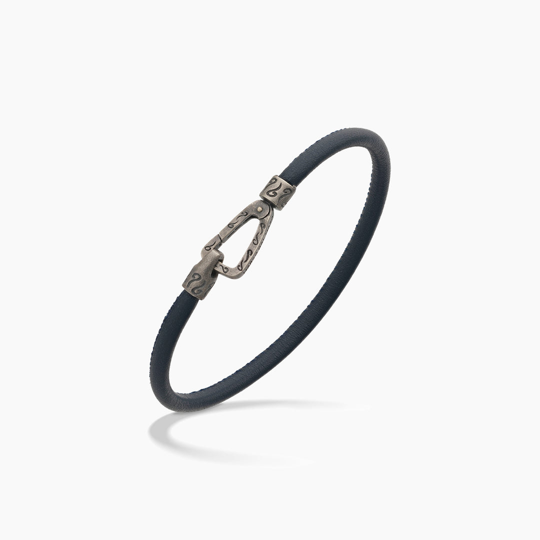 LASH Smooth Bracelet, Silver, Black Leather-Standard View