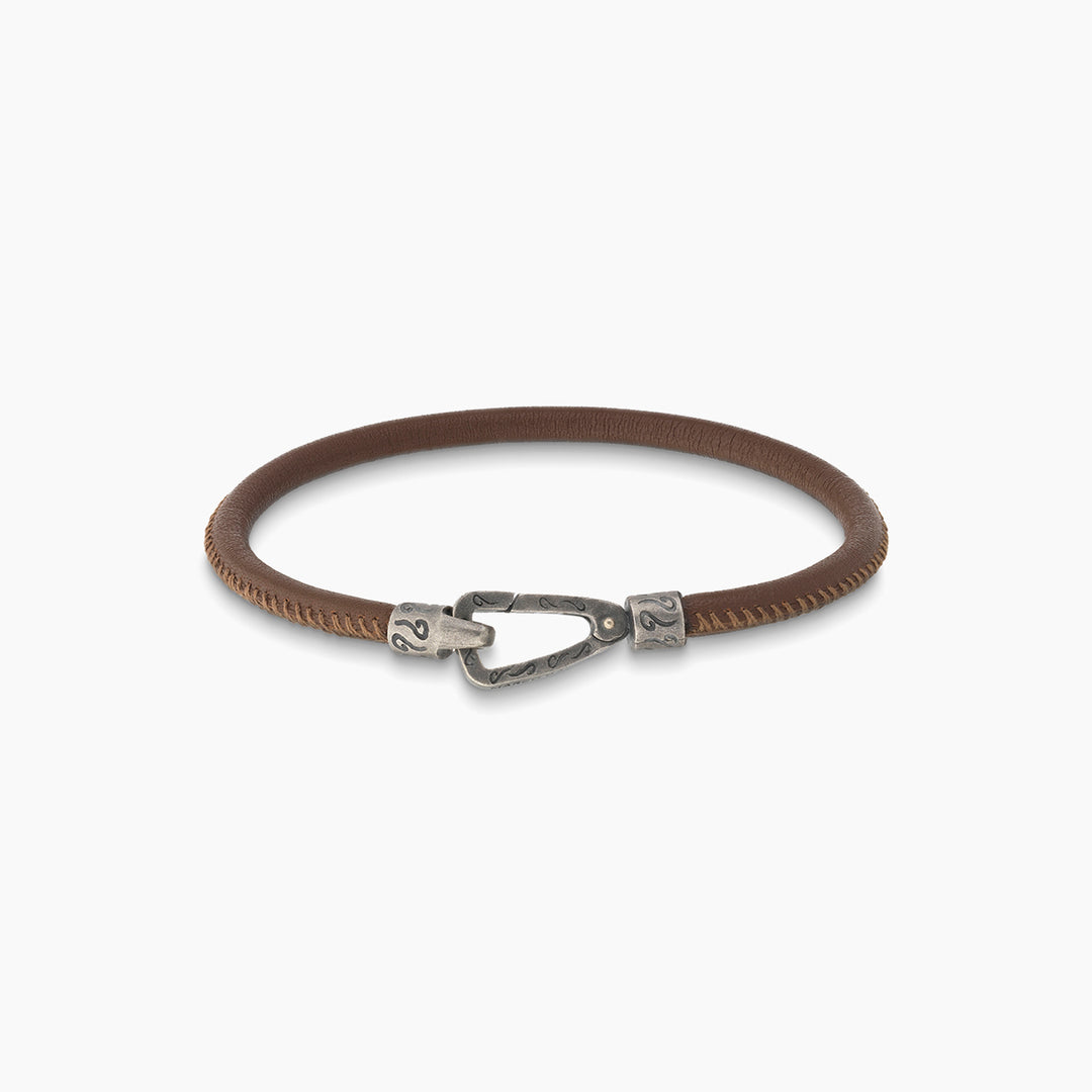 LASH Smooth Bracelet, Silver, Brown Leather-Straight View