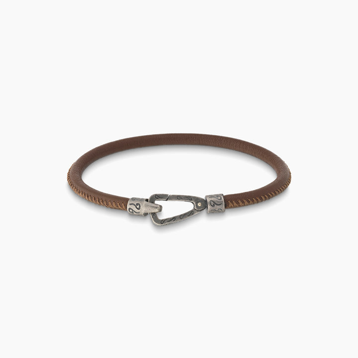 LASH Smooth Bracelet, Silver, Brown Leather-Straight View