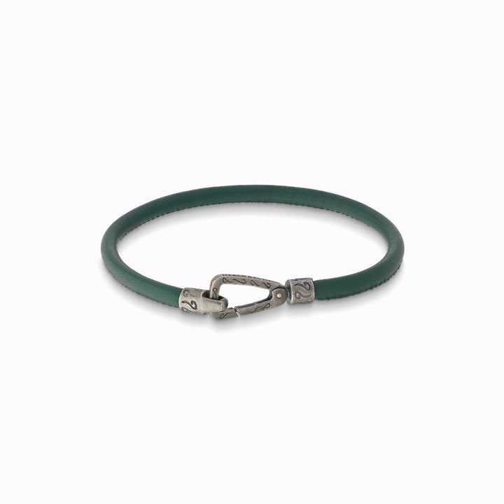 LASH Smooth Bracelet, Silver, Green Leather-Straight View