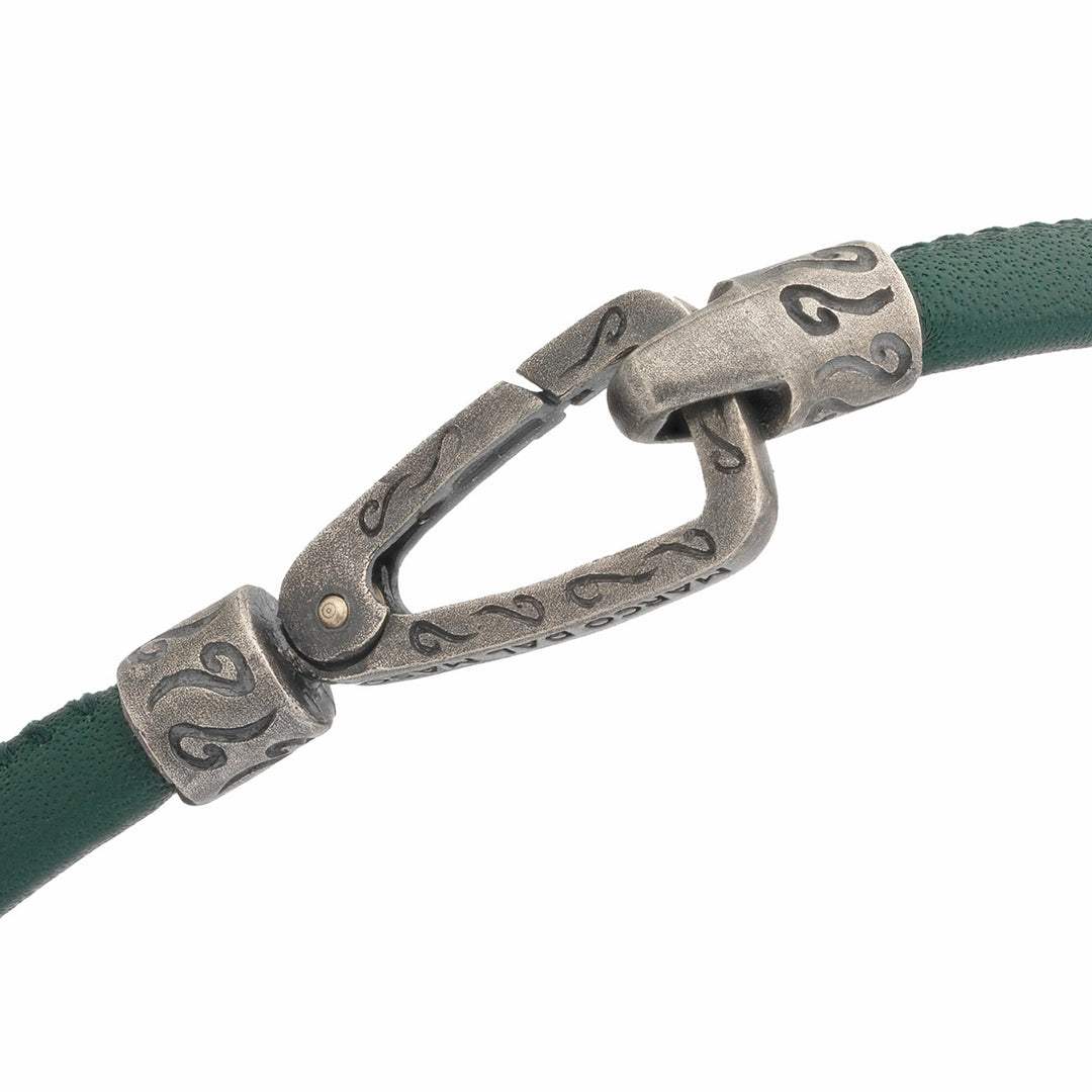 LASH Smooth Bracelet, Silver, Green Leather-Close View