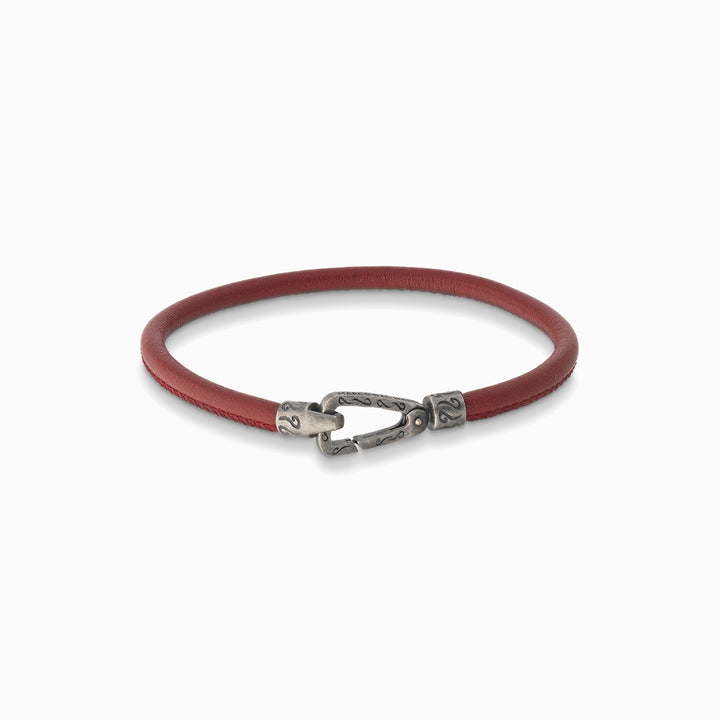 LASH Smooth Bracelet, Silver, Red Leather-Straight View