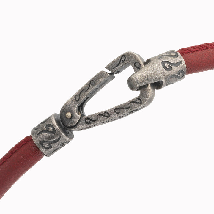 LASH Smooth Bracelet, Silver, Red Leather-Close View